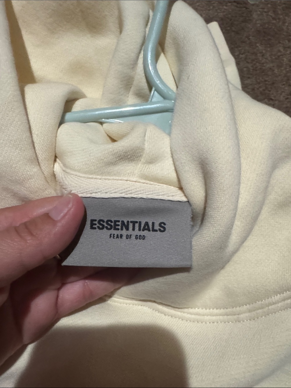 Essentials Cream Hoodie with Black Logo - Picture 10 of 12